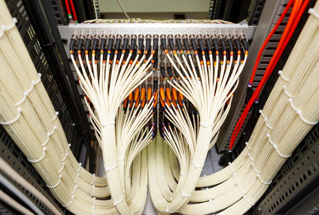 Close up of network fiber cables